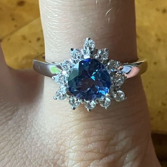 Genuine Blue Mystic Topaz Sterling Silver Halo Ring Size 10 - Picture 1 of 8